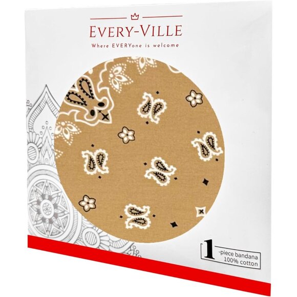 Women's Tan Cotton Bandana Large Cowgirl Imported Handkerchief Headband Scarf - Picture 7 of 7